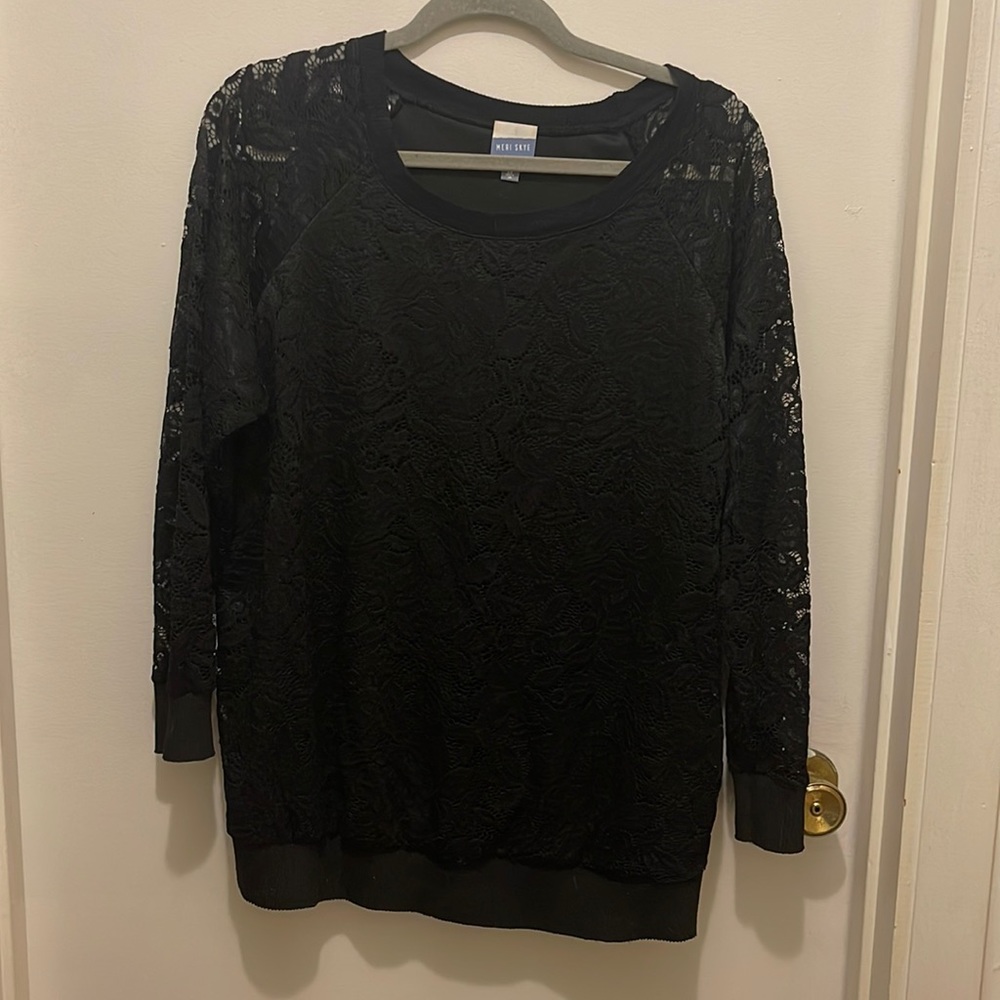 Black lace sweater with scoop neck